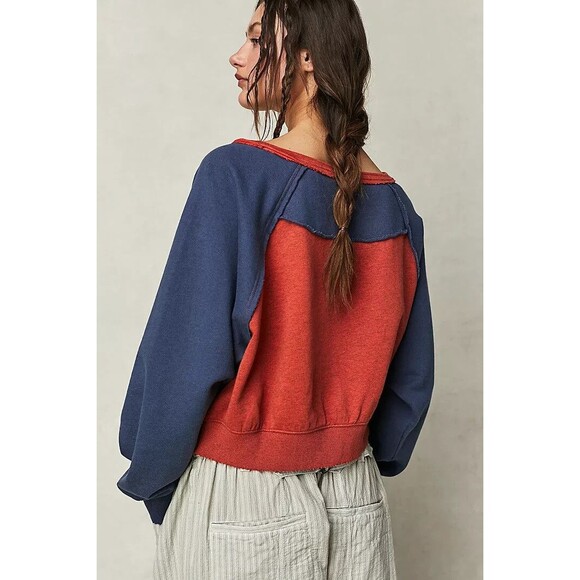 Free People Harbor Sweatshirt Top Pullover Slouchy Ribbed Printed XS NEW 275778 - Picture 4 of 8